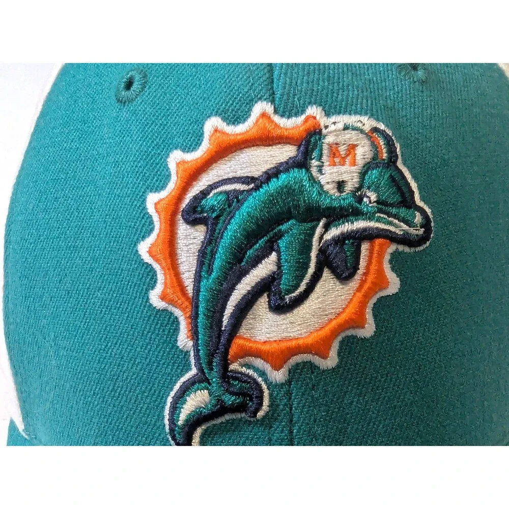 VTG Reebok Miami Dolphins Hat NFL Equipment Flex Fit NWOT Deadstock Teal Orange